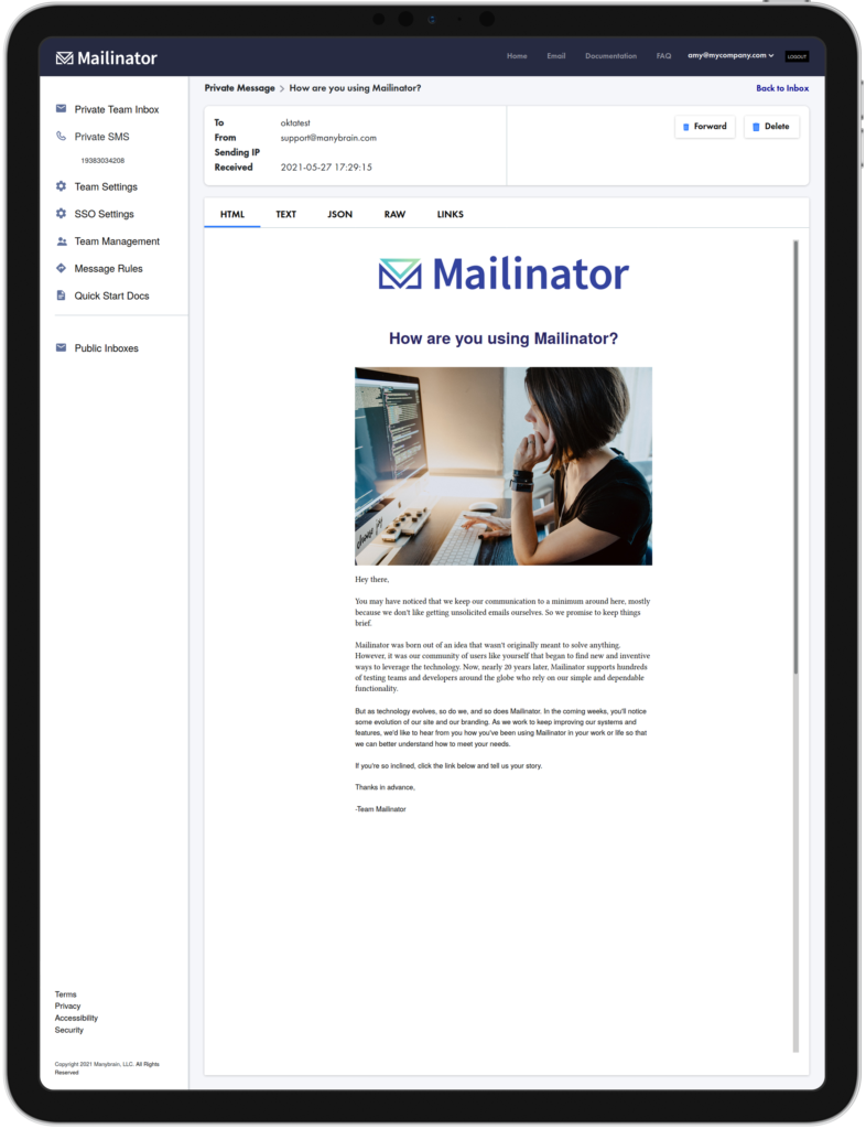 Mailinator Email Workflow Testing